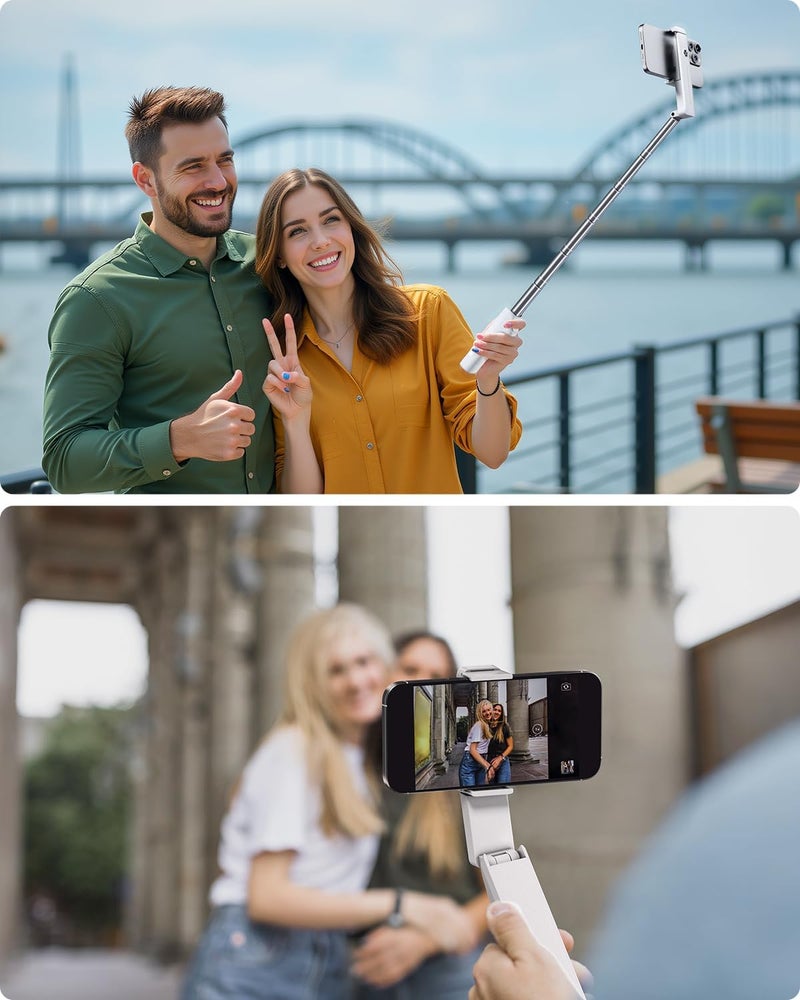 Viozon Portable Selfie Stick, Lightweight Extendable Stainless Steel Tube,All-in-One Compact Selfie Stick with Wireless Remote Compatible with 4-7" iPhone/Android Phones for Vlog/Travel/Filming, W - Image 2